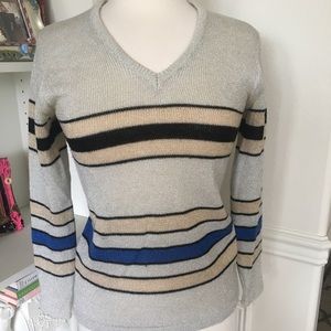 Vintage silver glitter v neck sweater